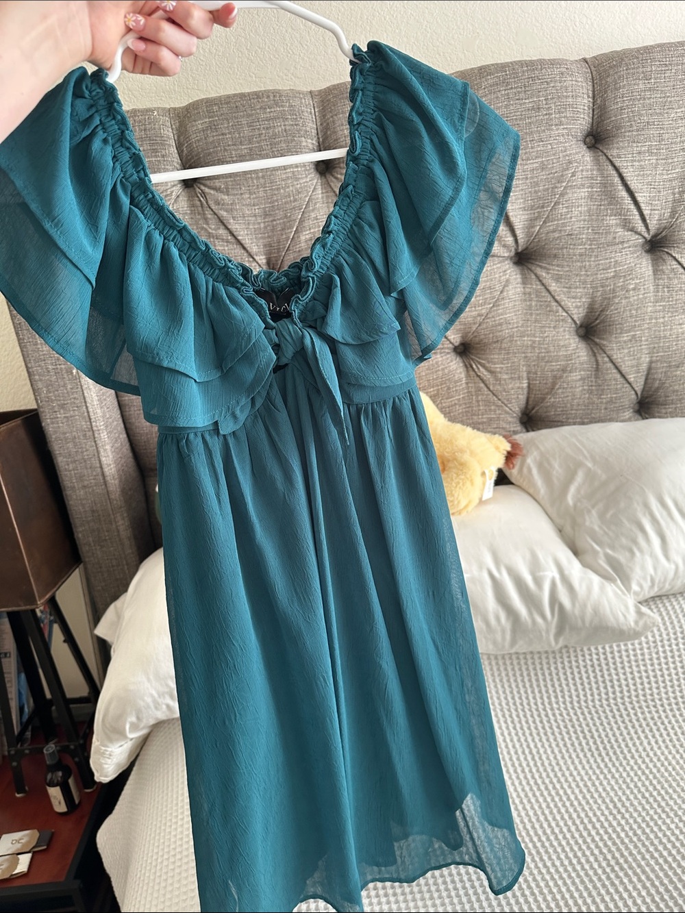 VICI Mini Teal Ruffle-Sleeve Dress